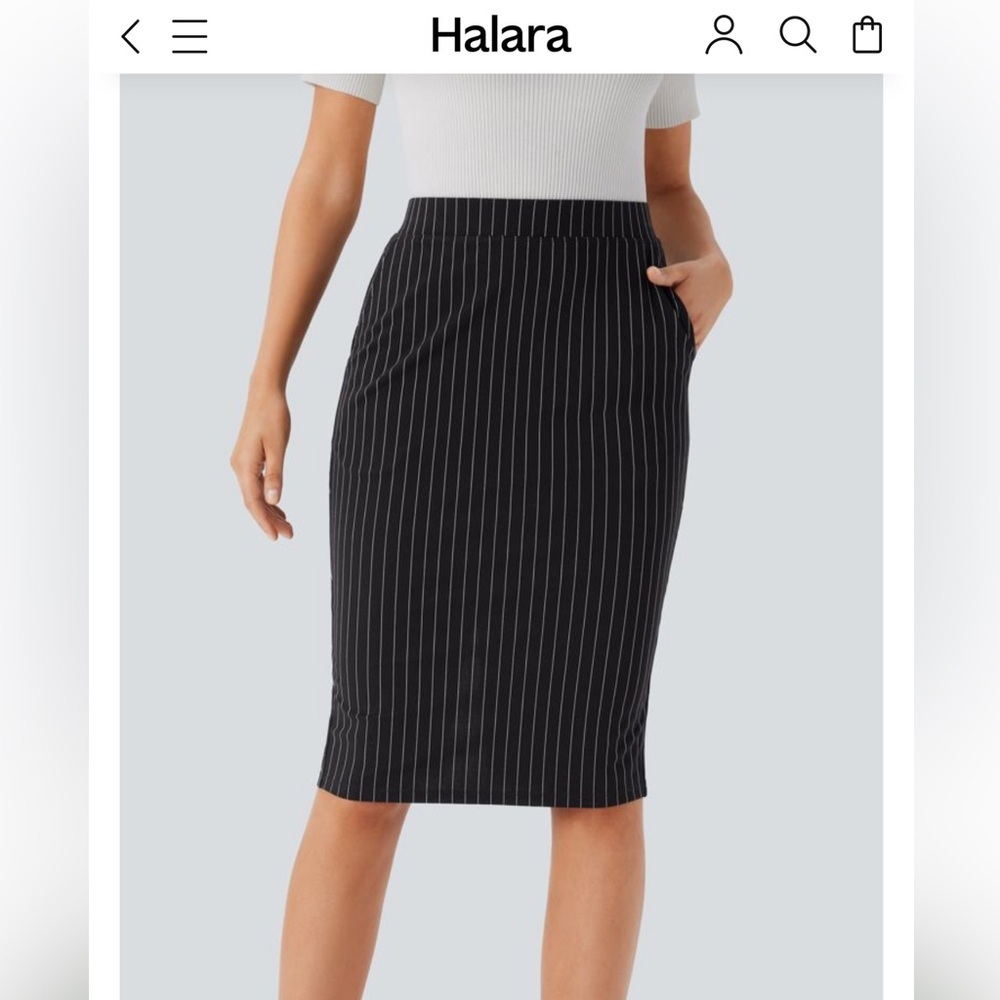 ⚡️Halara High Waisted Pocket Hem Cool Touch Stripe Bodycon Work Skirt NWT Size S